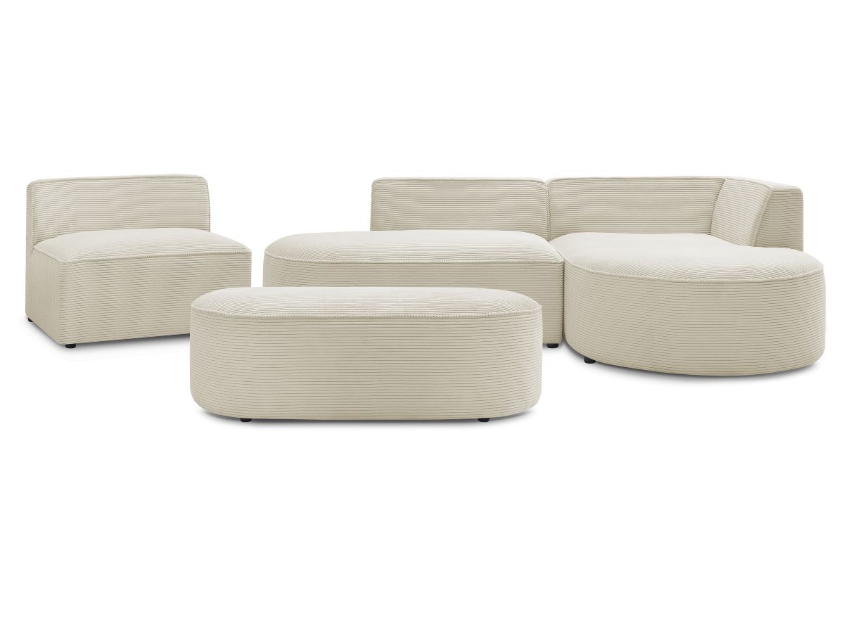 Canapé d'angle fixe modulable ROUSSEAU velours côtelé avec 1 chauffeuse et 1 pouf