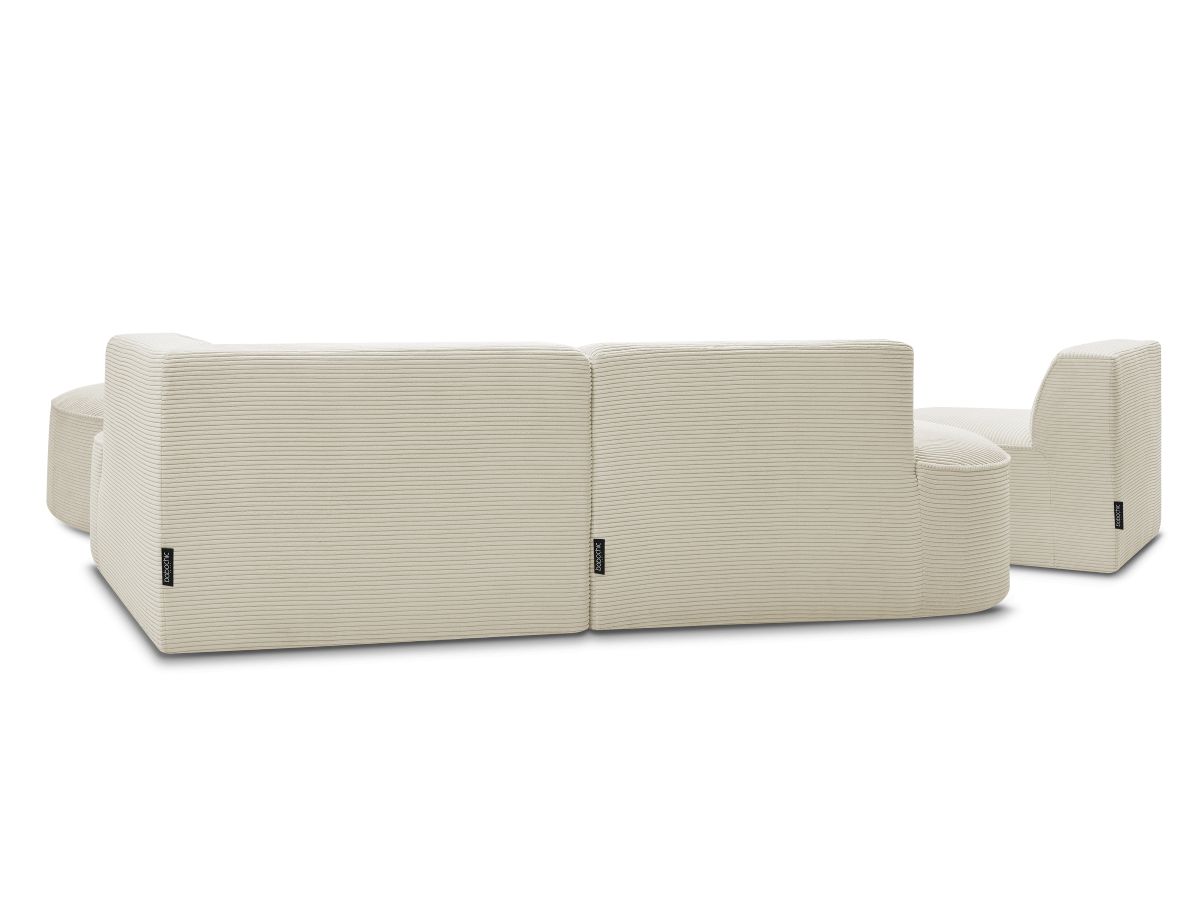 Canapé d'angle fixe modulable ROUSSEAU velours côtelé avec 1 chauffeuse et 1 pouf
