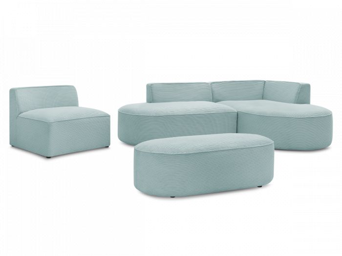 Canapé d'angle fixe modulable ROUSSEAU velours côtelé avec 1 chauffeuse et 1 pouf