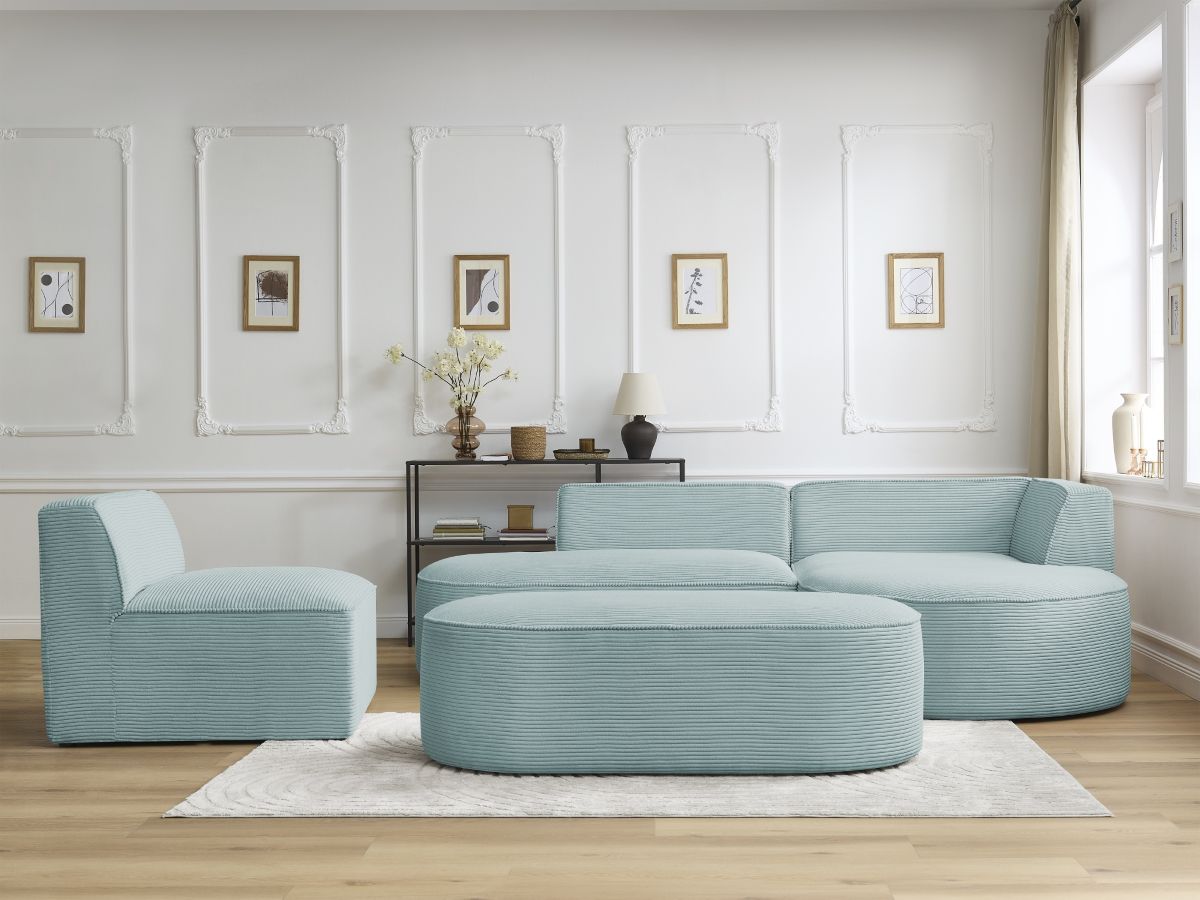 Canapé d'angle modulable ROUSSEAU velours côtelé bleu clair — vue 5