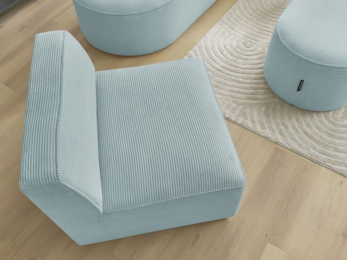ROUSSEAU vaste modulaire hoekbank in corduroy met 1 fauteuil en 1 poef