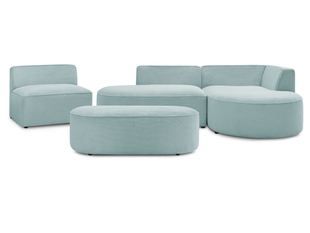 ROUSSEAU vaste modulaire hoekbank in corduroy met 1 fauteuil en 1 poef