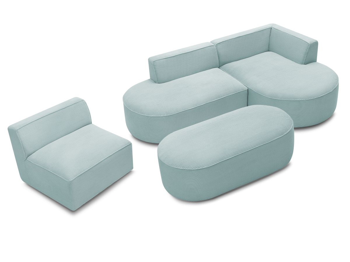 ROUSSEAU vaste modulaire hoekbank in corduroy met 1 fauteuil en 1 poef