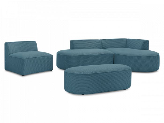 Canapé d'angle fixe modulable ROUSSEAU velours côtelé avec 1 chauffeuse et 1 pouf