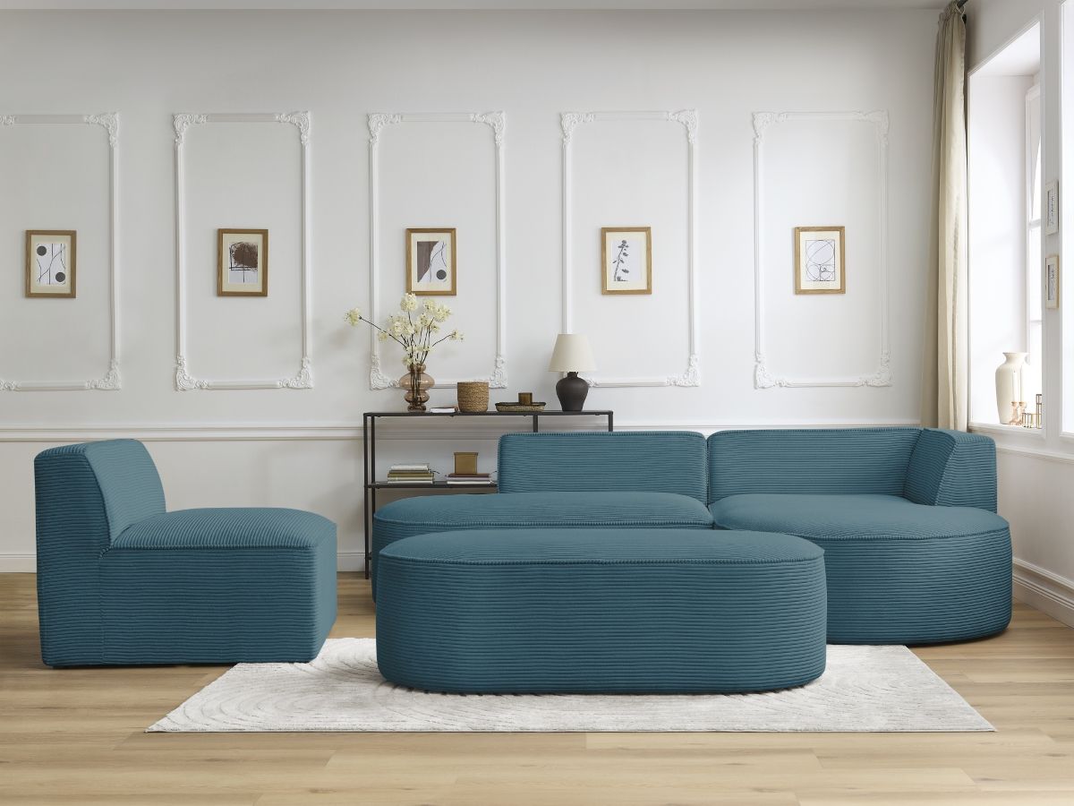 Canapé d'angle modulable ROUSSEAU velours côtelé bleu foncé — vue 5