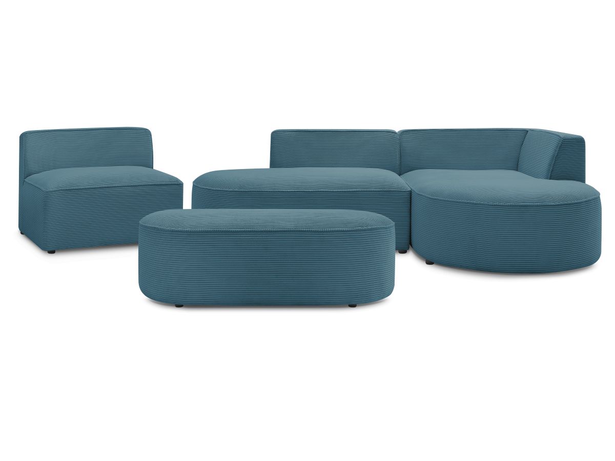 Canapé d'angle fixe modulable ROUSSEAU velours côtelé avec 1 chauffeuse et 1 pouf