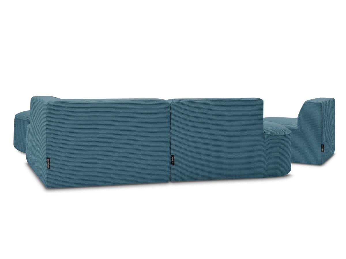 Canapé d'angle fixe modulable ROUSSEAU velours côtelé avec 1 chauffeuse et 1 pouf