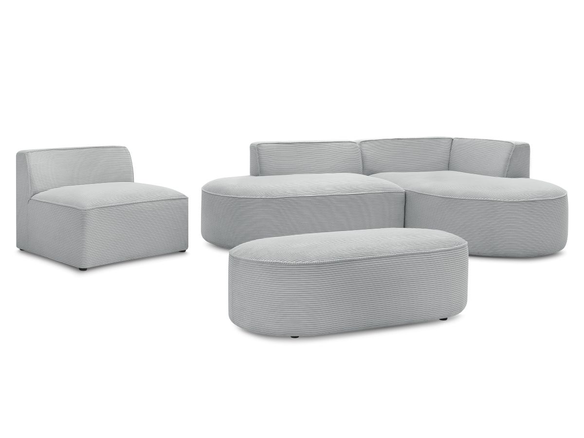 ROUSSEAU vaste modulaire hoekbank in corduroy met 1 fauteuil en 1 poef