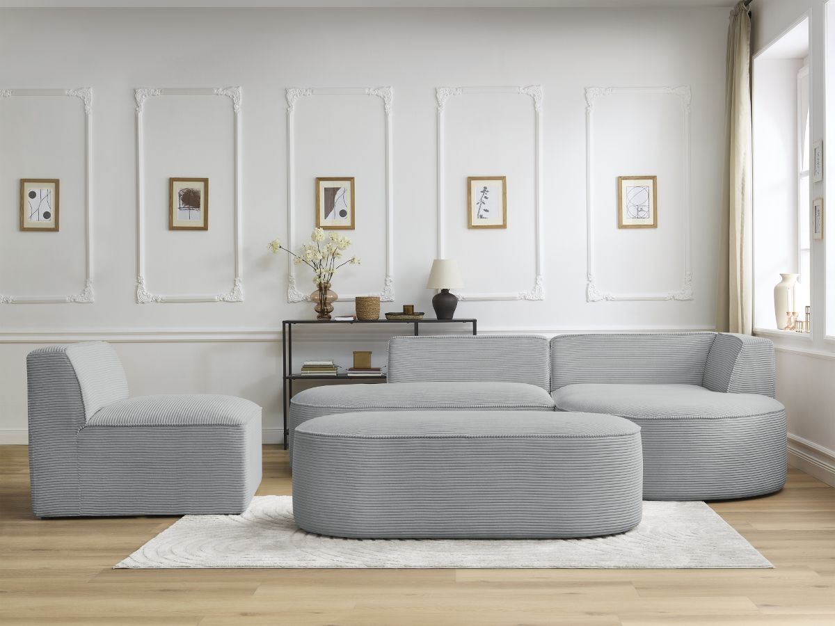 Canapé d'angle modulable ROUSSEAU velours côtelé gris clair — vue 5