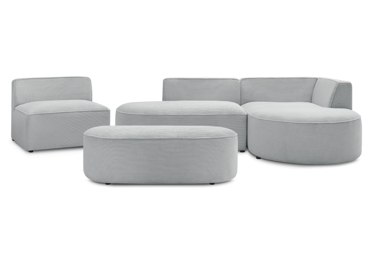 ROUSSEAU vaste modulaire hoekbank in corduroy met 1 fauteuil en 1 poef
