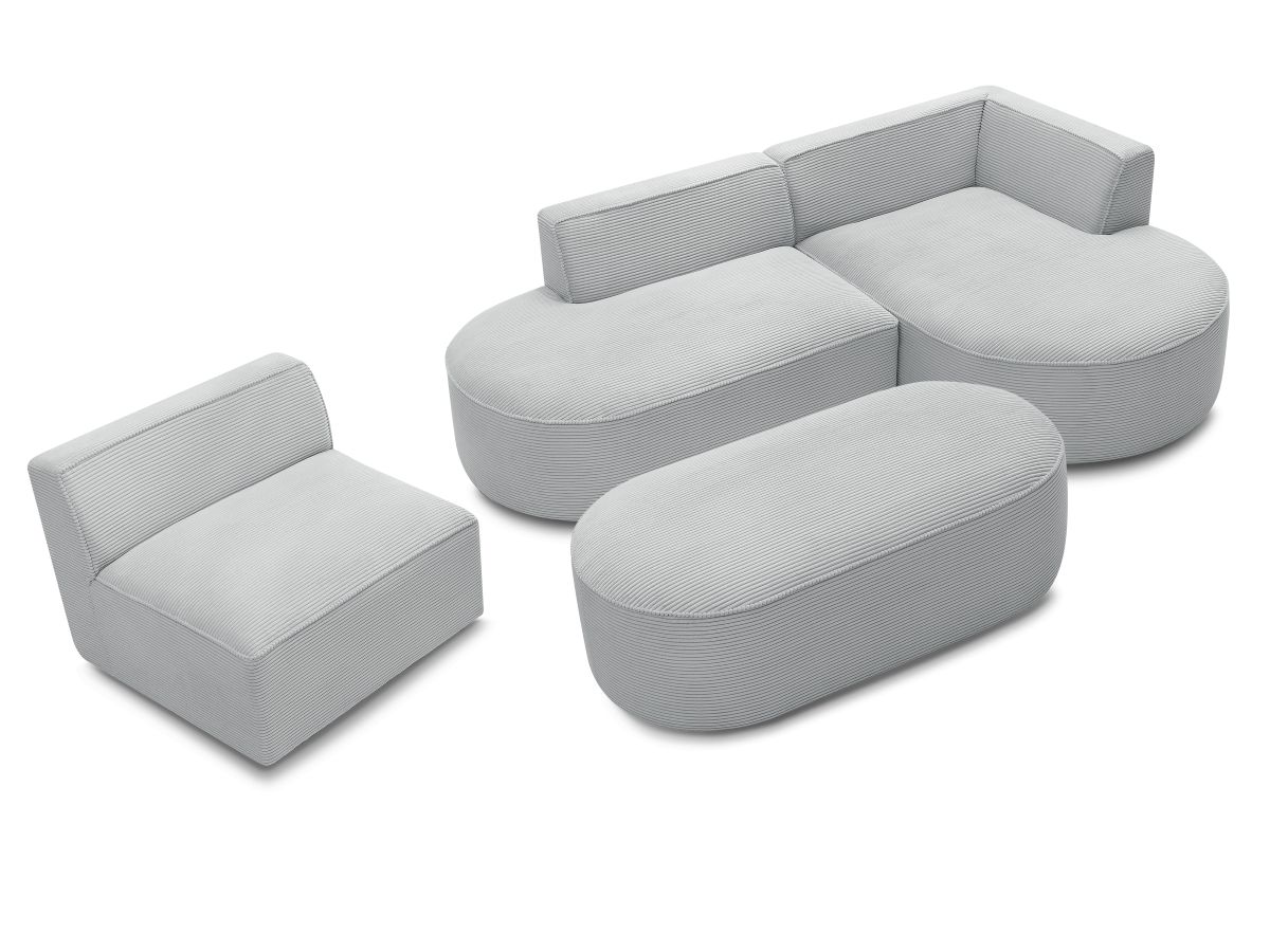 ROUSSEAU vaste modulaire hoekbank in corduroy met 1 fauteuil en 1 poef