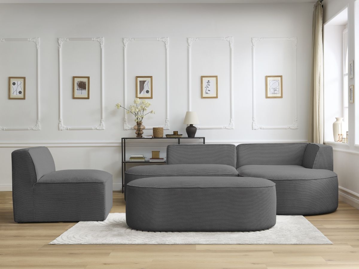 Canapé d'angle modulable ROUSSEAU velours côtelé gris foncé — vue 5