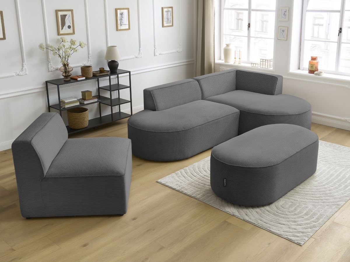 Canapé d'angle fixe EVEREST tissu chiné - Orange - Angle droit - 10 coussins