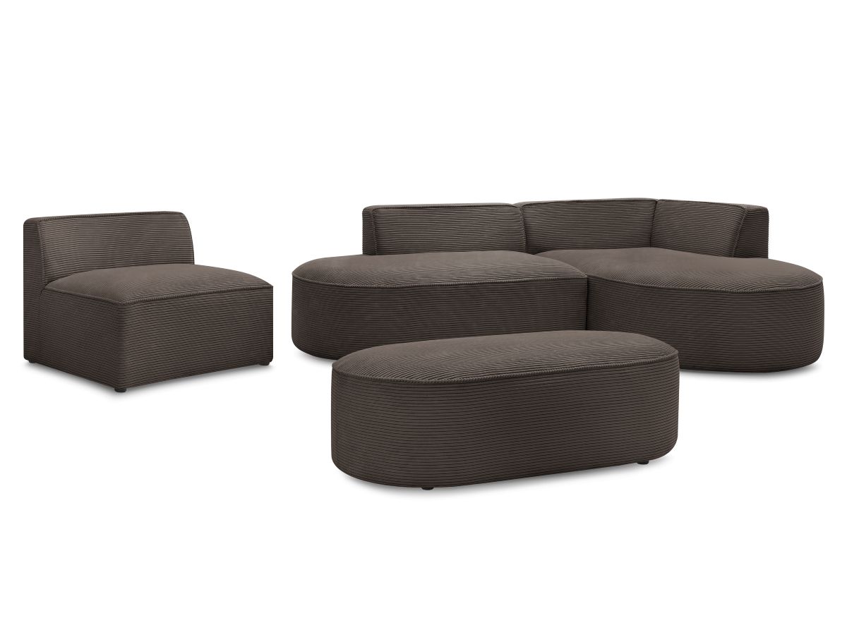 ROUSSEAU vaste modulaire hoekbank in corduroy met 1 fauteuil en 1 poef