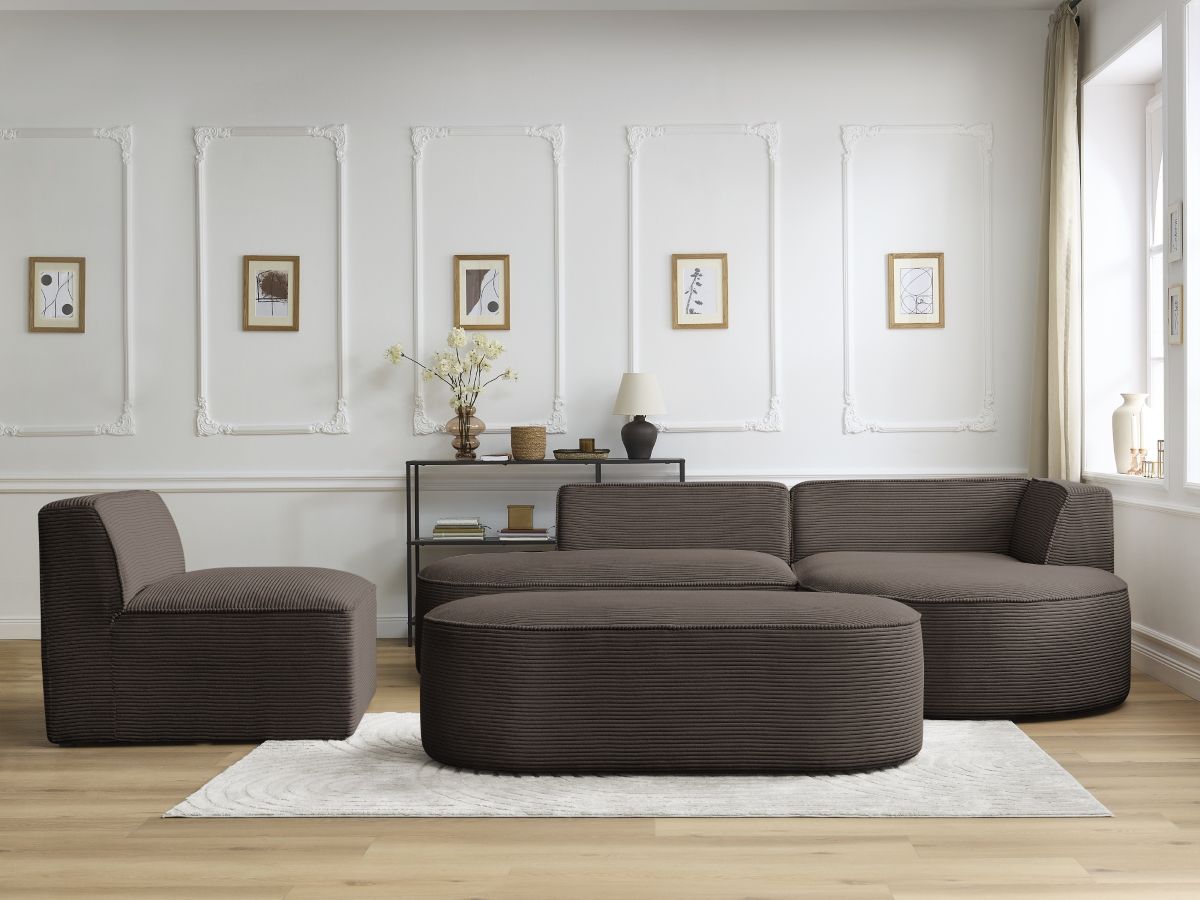 Canapé d'angle modulable ROUSSEAU velours côtelé marron — vue 5