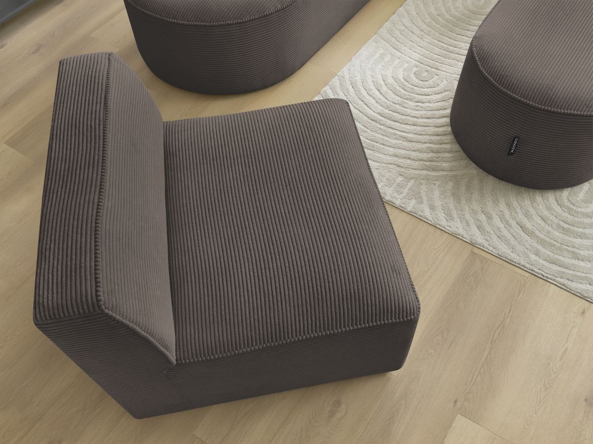 ROUSSEAU vaste modulaire hoekbank in corduroy met 1 fauteuil en 1 poef