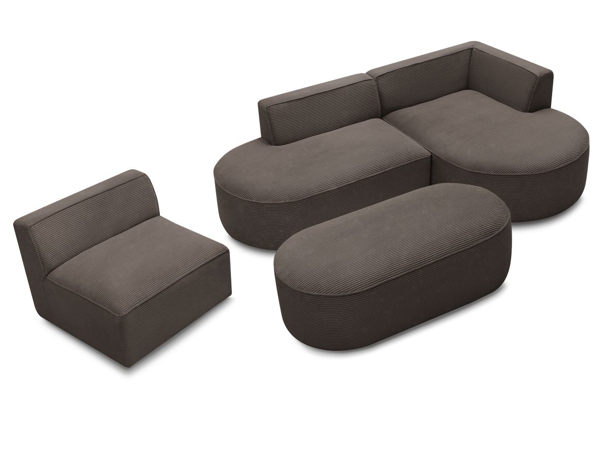 ROUSSEAU vaste modulaire hoekbank in corduroy met 1 fauteuil en 1 poef
