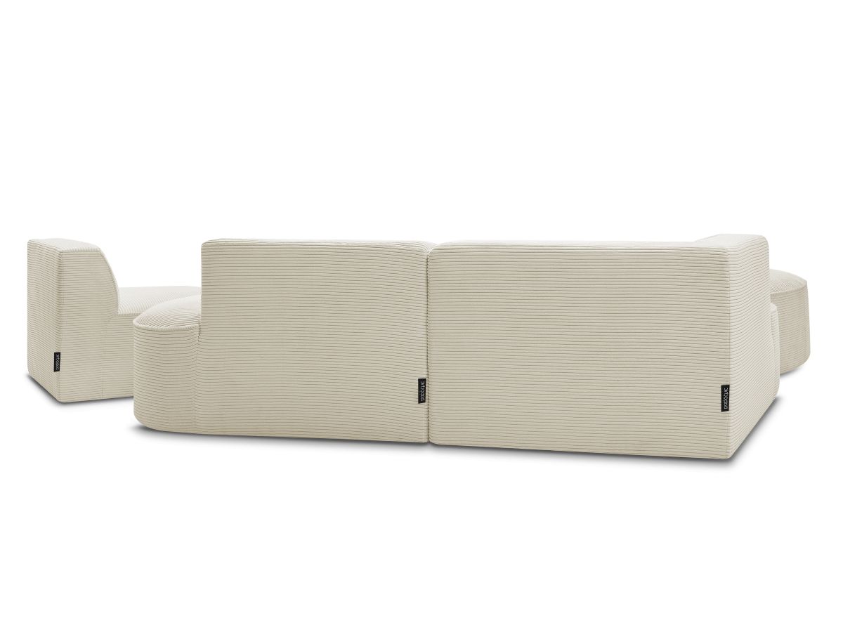 Canapé d'angle fixe modulable ROUSSEAU velours côtelé avec 1 chauffeuse et 1 pouf