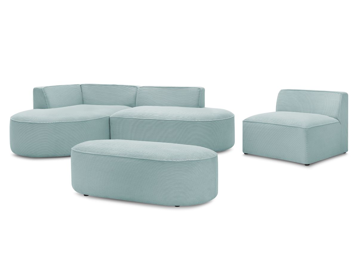 Canapé d'angle fixe modulable ROUSSEAU velours côtelé avec 1 chauffeuse et 1 pouf