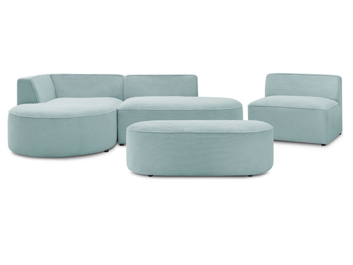 Canapé d'angle fixe modulable ROUSSEAU velours côtelé avec 1 chauffeuse et 1 pouf