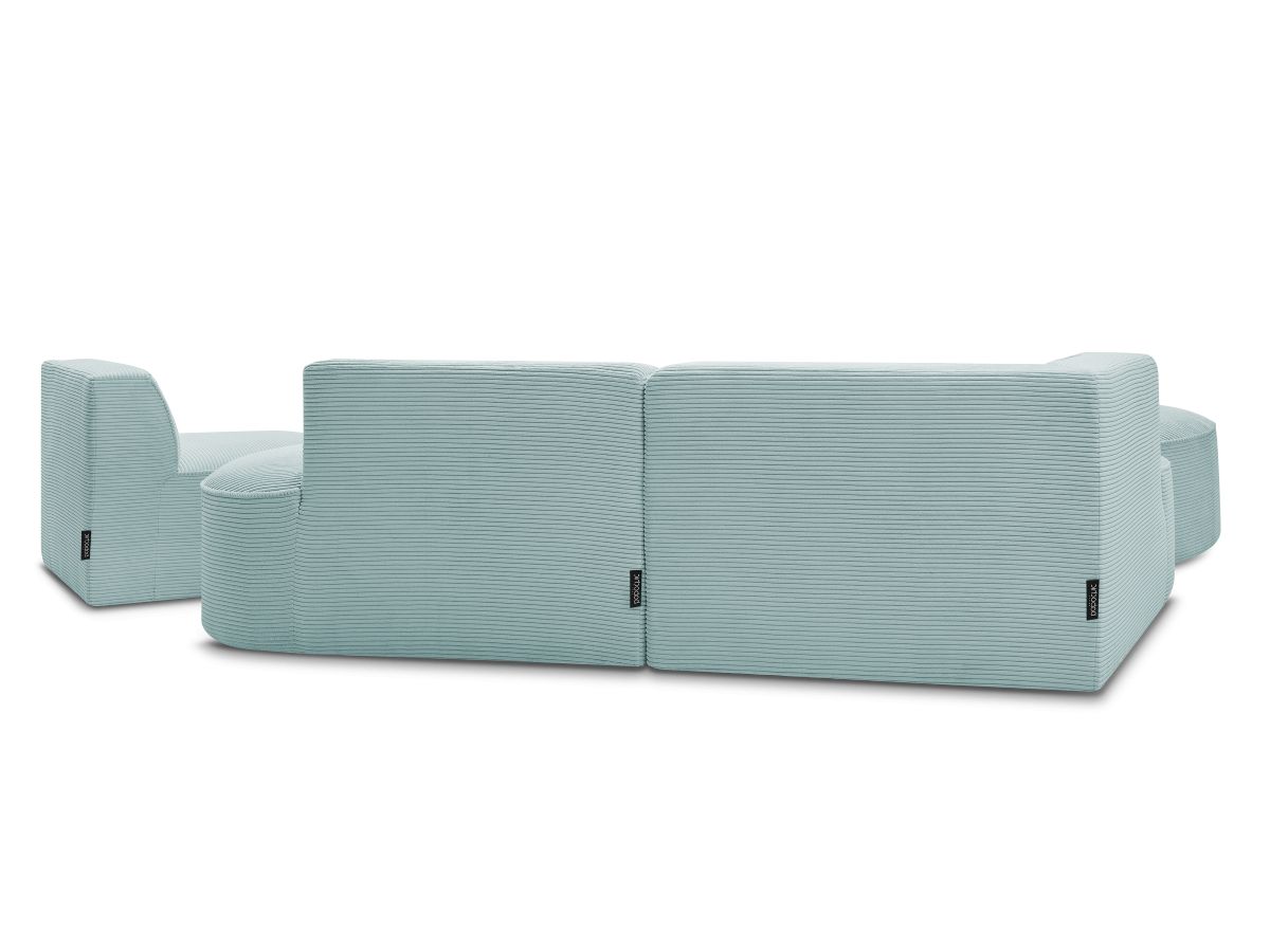 Canapé d'angle fixe modulable ROUSSEAU velours côtelé avec 1 chauffeuse et 1 pouf