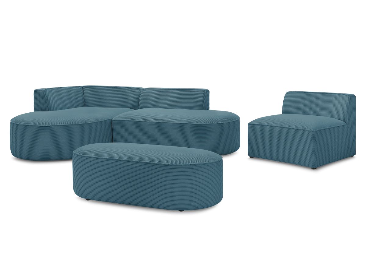 ROUSSEAU vaste modulaire hoekbank in corduroy met 1 fauteuil en 1 poef