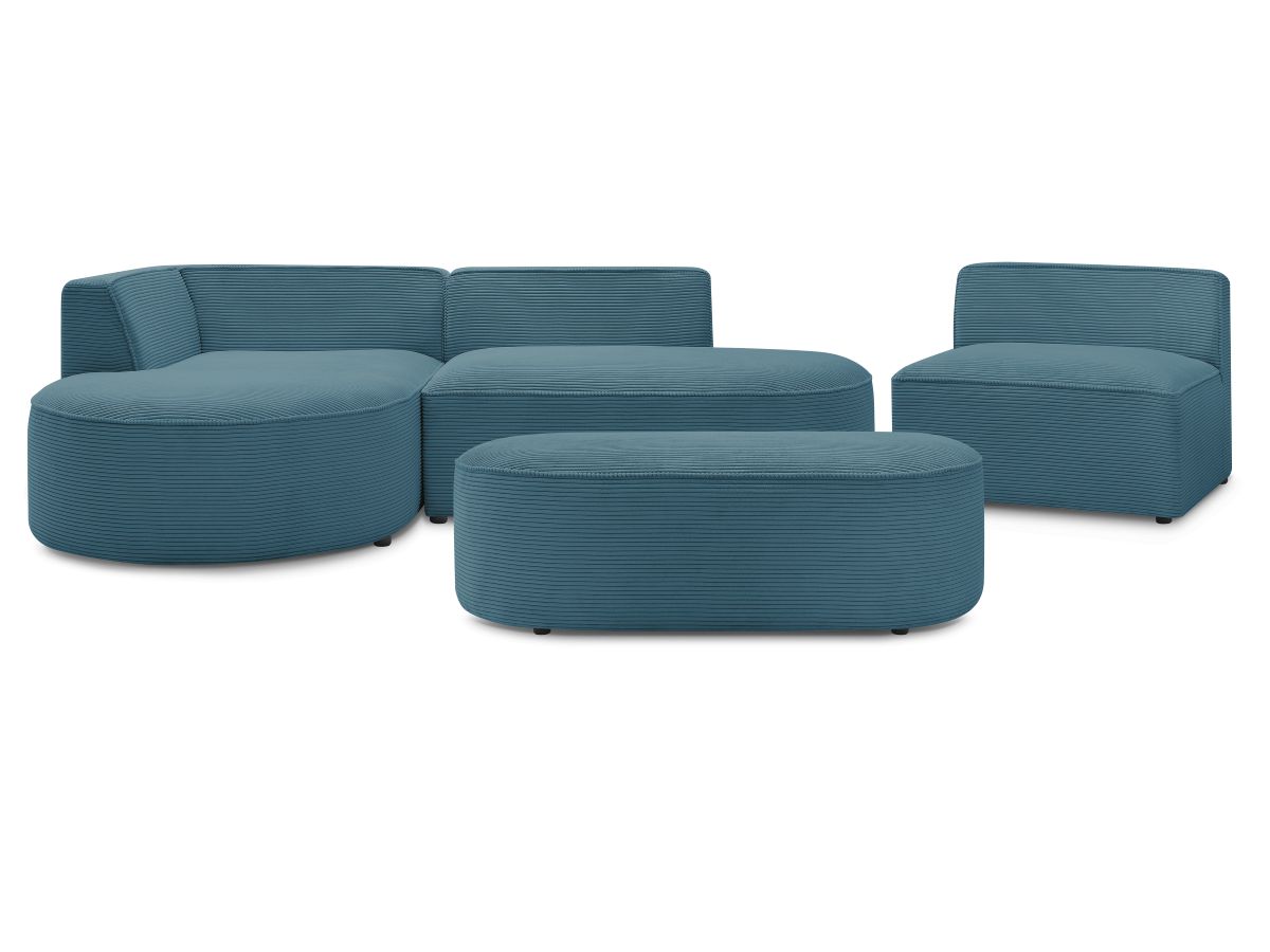 ROUSSEAU vaste modulaire hoekbank in corduroy met 1 fauteuil en 1 poef