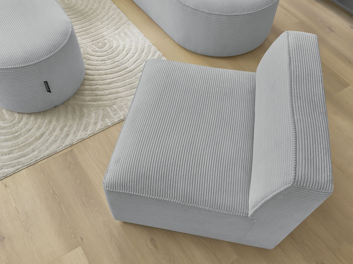 ROUSSEAU vaste modulaire hoekbank in corduroy met 1 fauteuil en 1 poef