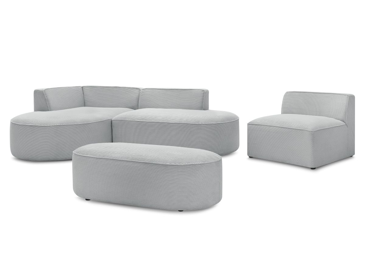 ROUSSEAU vaste modulaire hoekbank in corduroy met 1 fauteuil en 1 poef