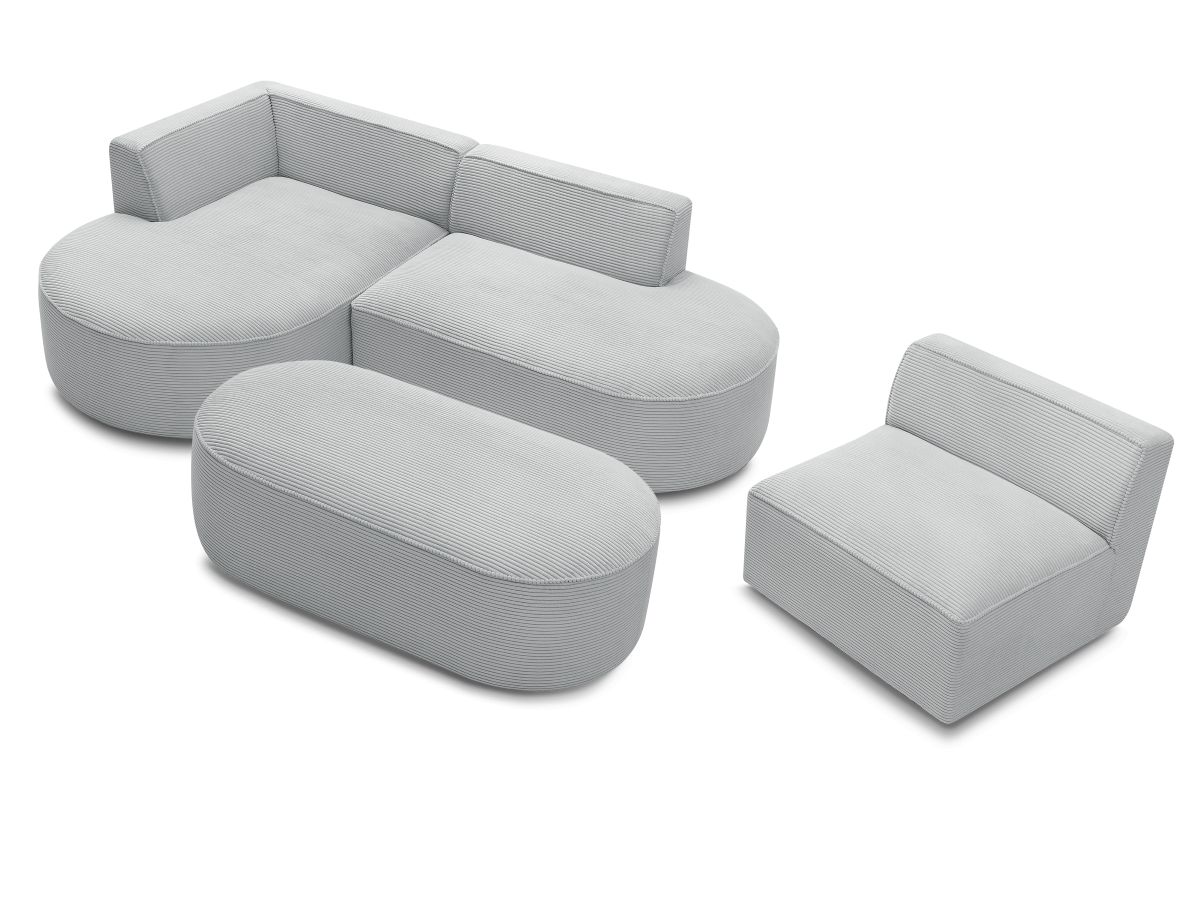 ROUSSEAU vaste modulaire hoekbank in corduroy met 1 fauteuil en 1 poef
