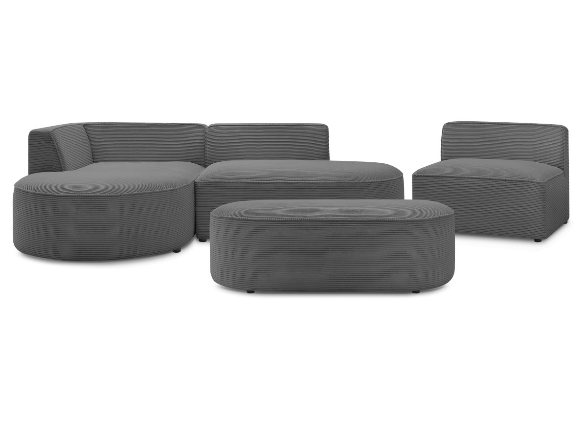 Canapé d'angle fixe modulable ROUSSEAU velours côtelé avec 1 chauffeuse et 1 pouf