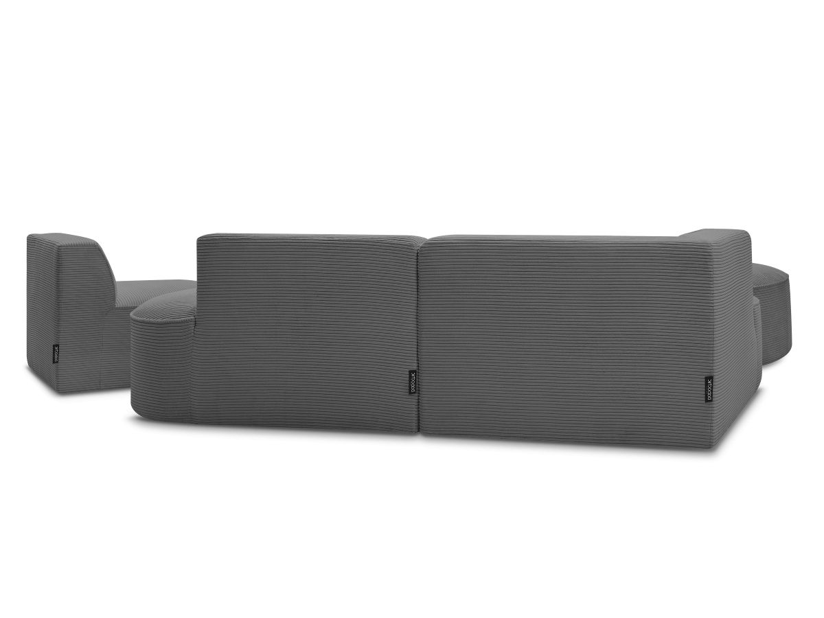 Canapé d'angle fixe modulable ROUSSEAU velours côtelé avec 1 chauffeuse et 1 pouf