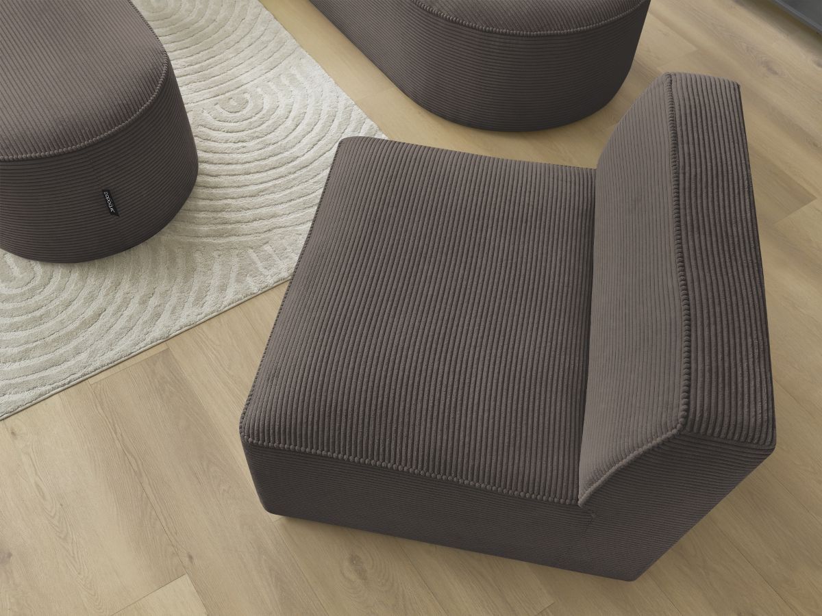 ROUSSEAU vaste modulaire hoekbank in corduroy met 1 fauteuil en 1 poef