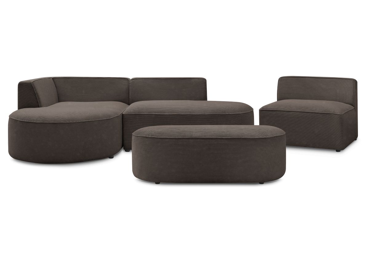 ROUSSEAU vaste modulaire hoekbank in corduroy met 1 fauteuil en 1 poef