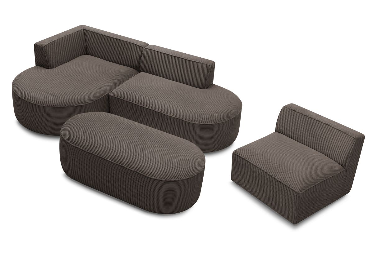 ROUSSEAU vaste modulaire hoekbank in corduroy met 1 fauteuil en 1 poef