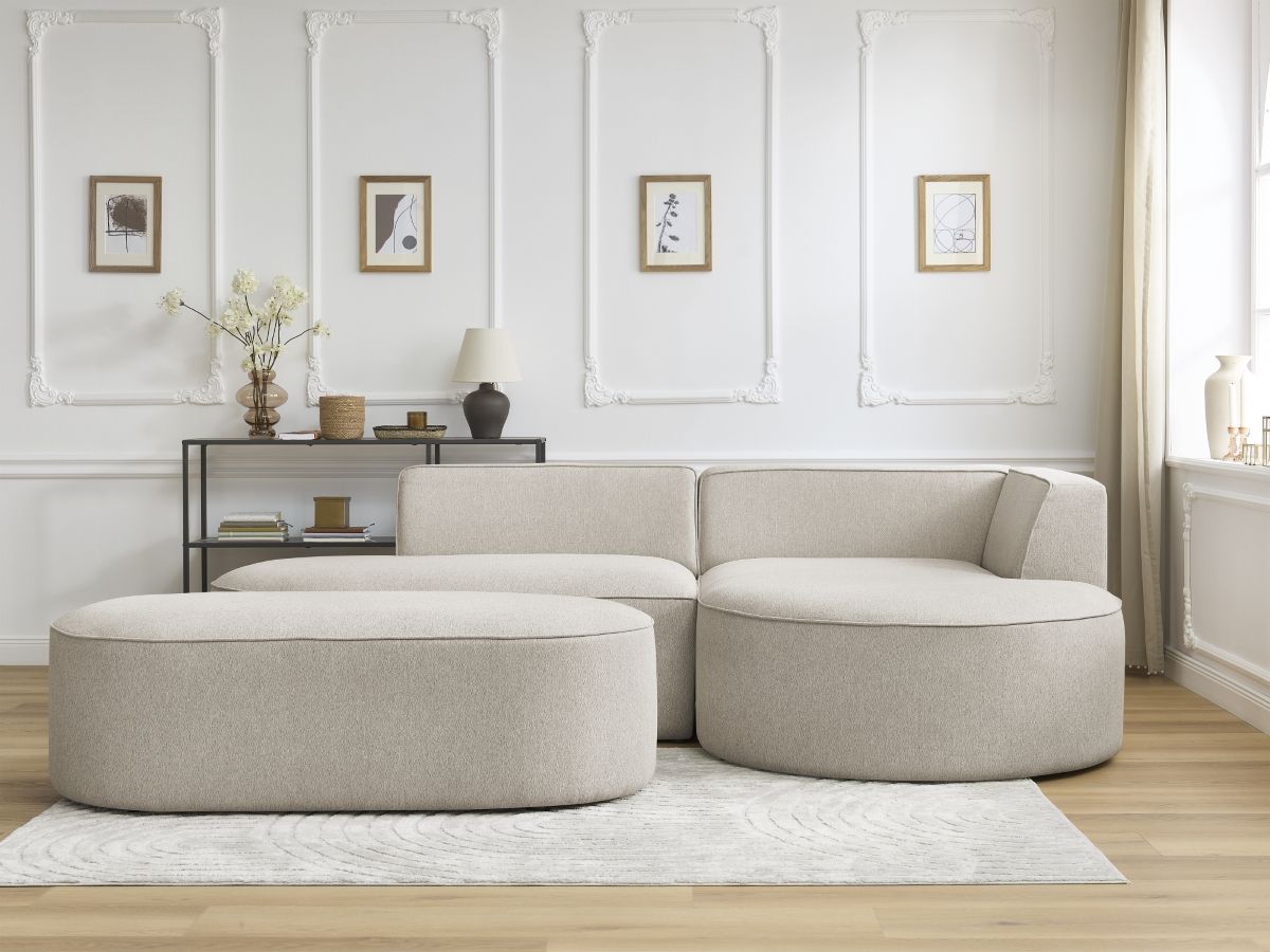 Canapé d'angle ROUSSEAU chiné avec pouf beige — vue 5