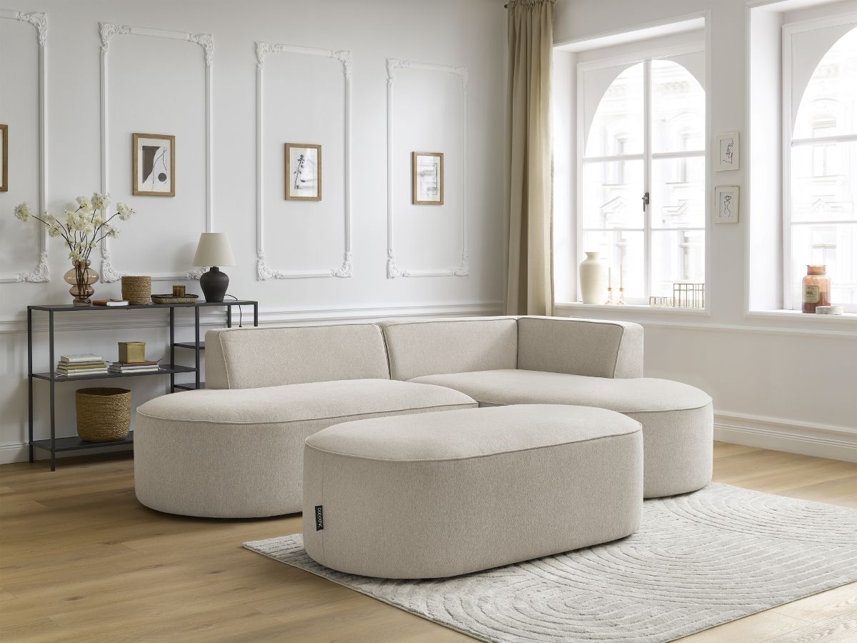 Canapé d'angle fixe ROUSSEAU tissu chiné avec pouf