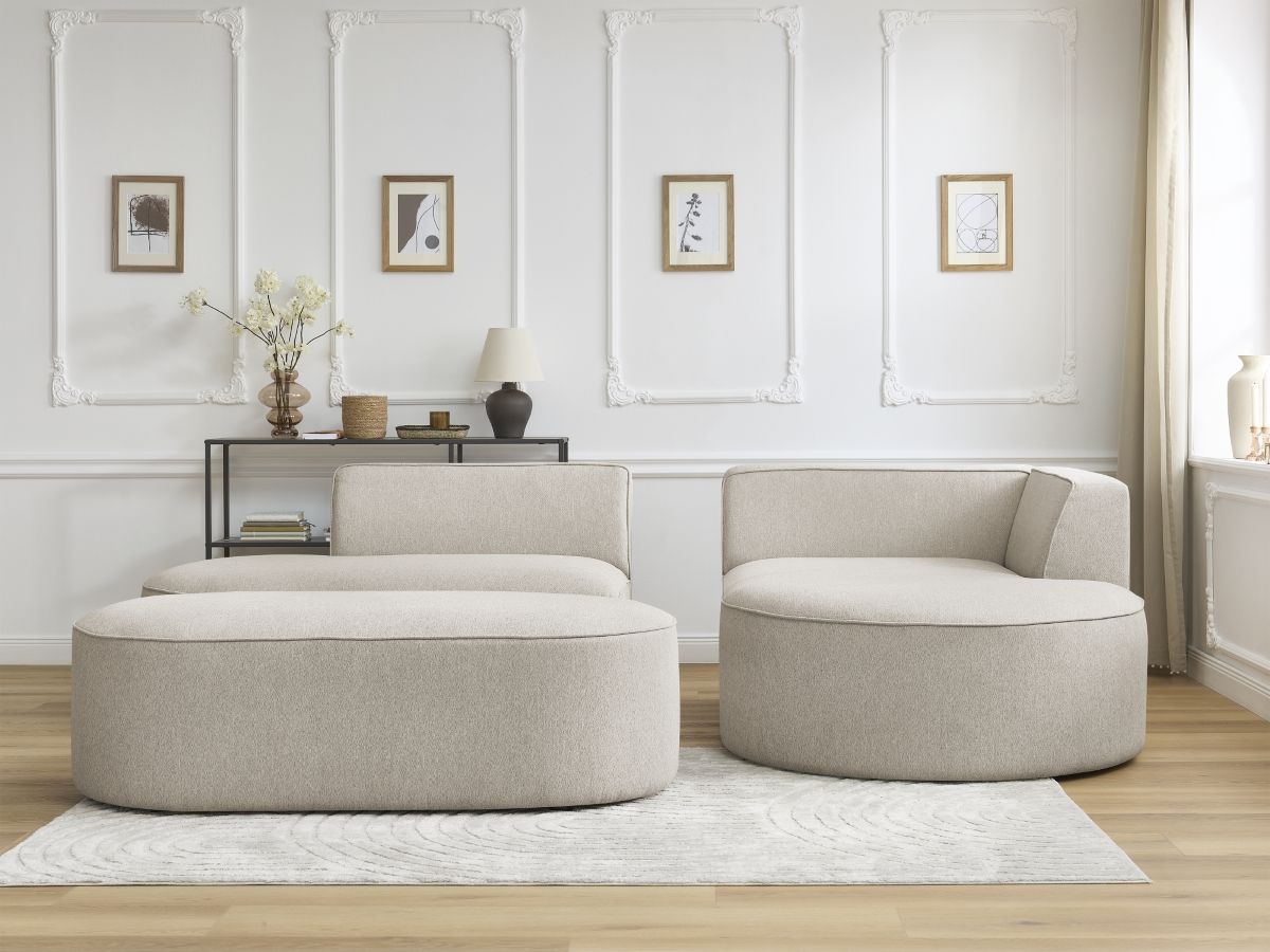 Canapé d'angle fixe ROUSSEAU tissu chiné avec pouf