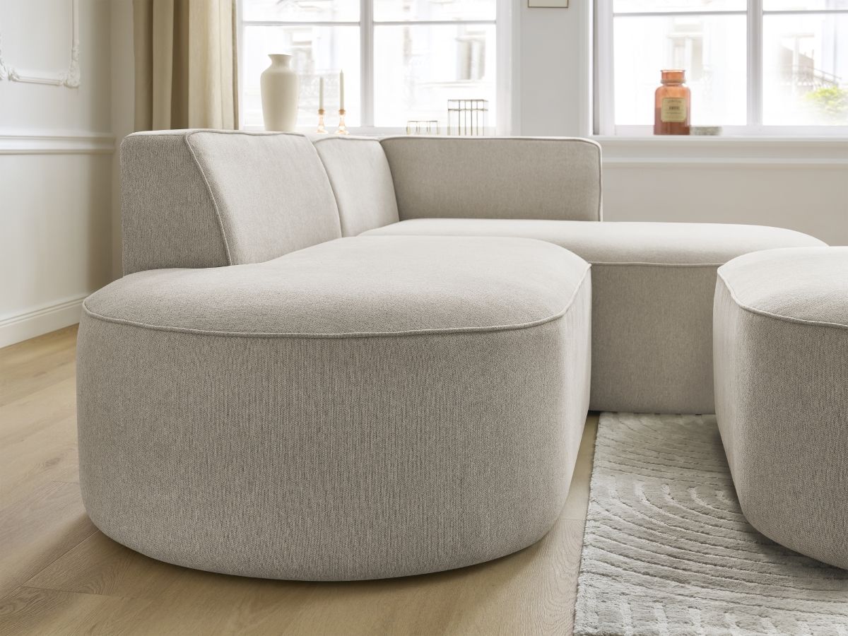Canapé d'angle fixe ROUSSEAU tissu chiné avec pouf