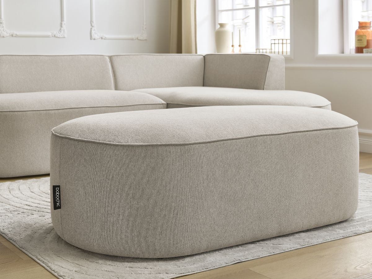 Canapé d'angle fixe ROUSSEAU tissu chiné avec pouf