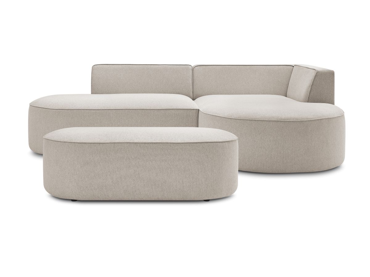 Canapé d'angle fixe ROUSSEAU tissu chiné avec pouf