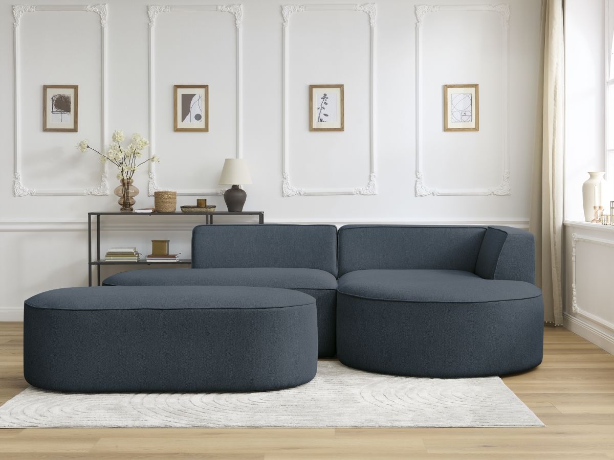 Canapé d'angle ROUSSEAU chiné avec pouf bleu foncé — vue 5