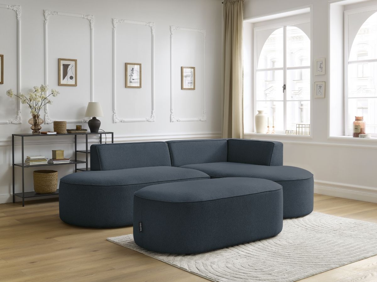 Canapé d'angle fixe ROUSSEAU tissu chiné avec pouf