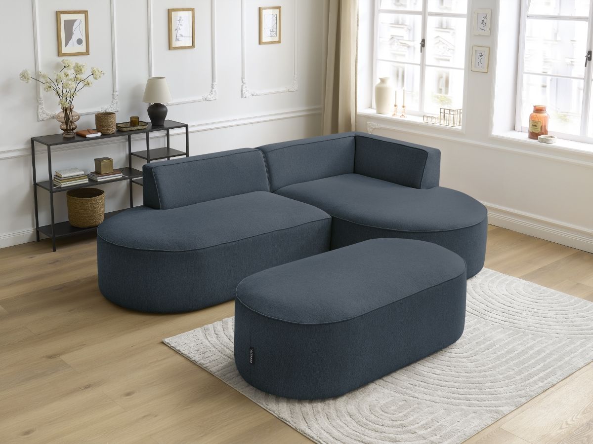 Canapé d'angle fixe ROUSSEAU tissu chiné avec pouf