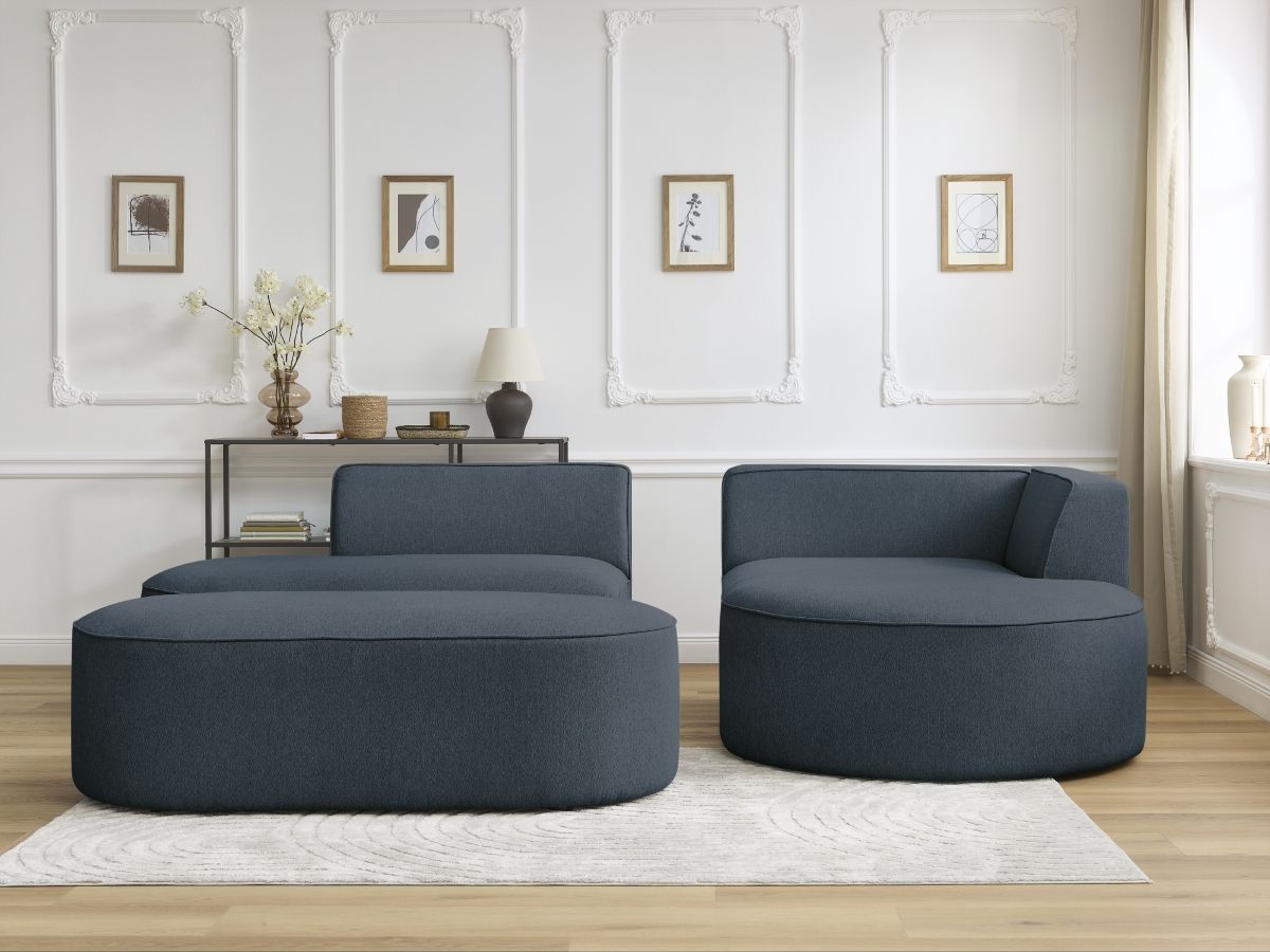 Canapé d'angle fixe ROUSSEAU tissu chiné avec pouf