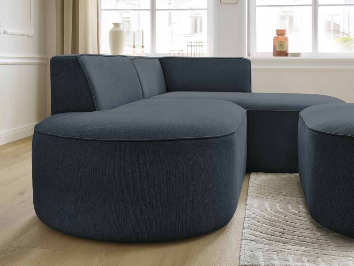 Canapé d'angle fixe ROUSSEAU tissu chiné avec pouf