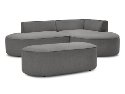 Canapé d'angle fixe ROUSSEAU tissu chiné avec pouf