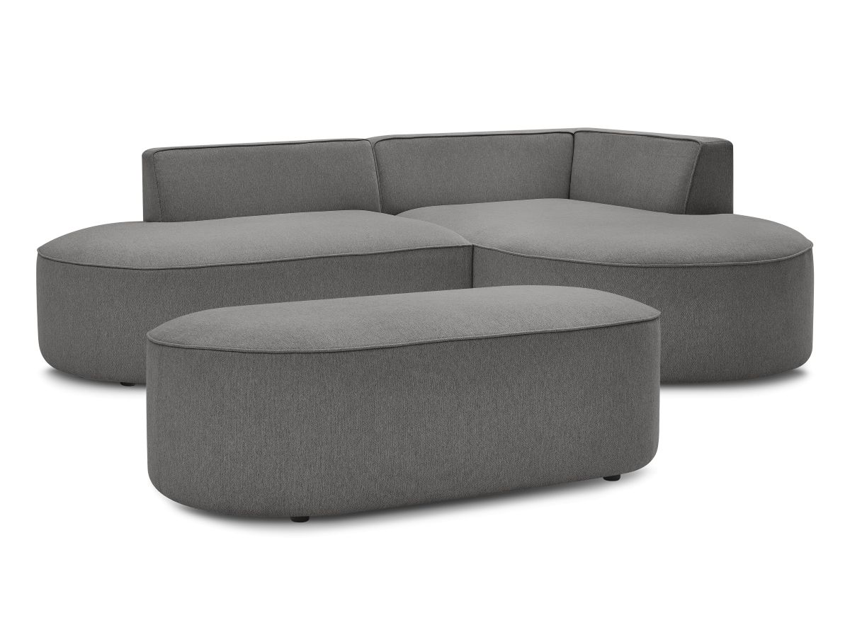 Canapé d'angle fixe ROUSSEAU tissu chiné avec pouf