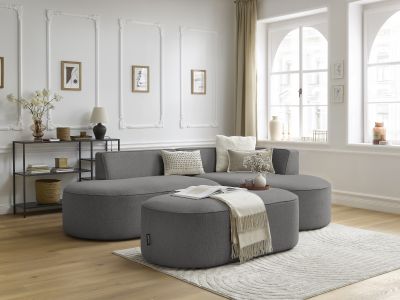 Canapé d'angle fixe ROUSSEAU tissu chiné avec pouf