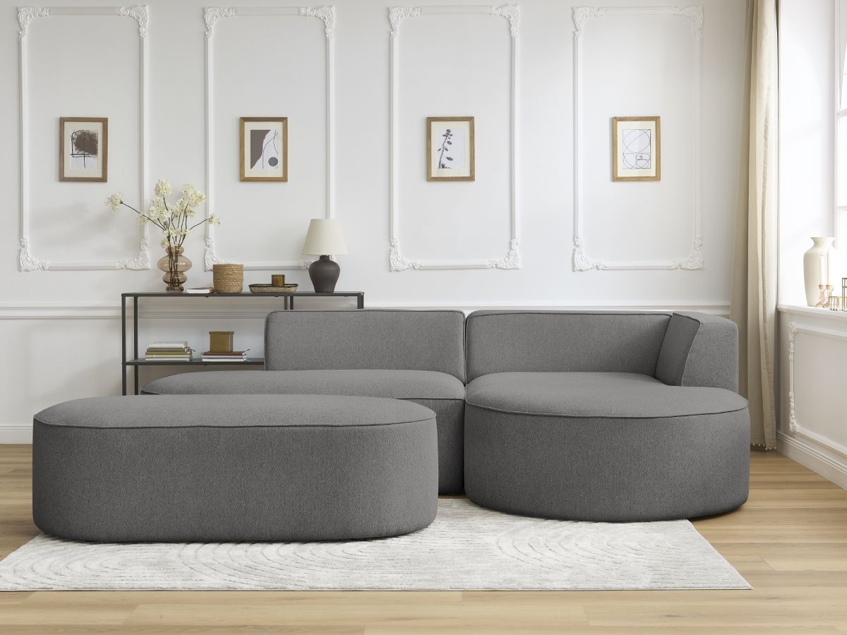 Canapé d'angle ROUSSEAU chiné avec pouf gris foncé — vue 5